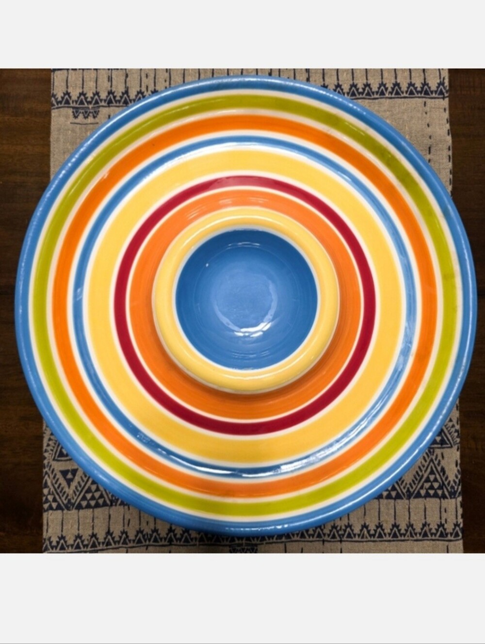 Pier 1 Imports Summer Stripes Ironstone Large Round Chip & Dip Serving Platter